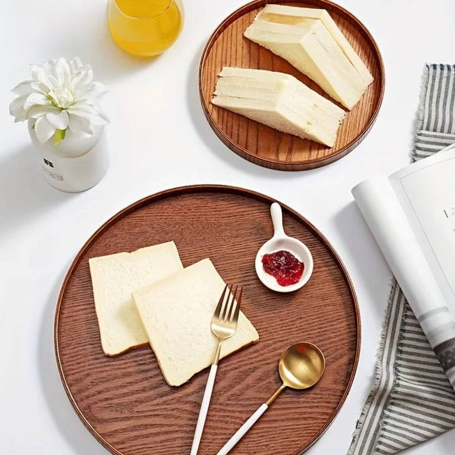 Rundes Holztablett von FEB.WIND in Braun als rutschfeste Servierplatte für Frühstück, Kaffee oder Dessert - Bild 4