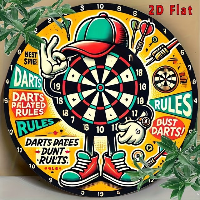Potdemiel Rundes Wandkunstschild Dart-Regeln im Vintage-Stil aus Metall, Mehrfarbig, Durchmesser: 20 cm - Bild 1