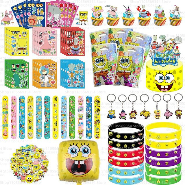 Potdemiel SpongeBob Schwammkopf Partyzubehör Set mit Tortendekoration, Klatscharmbändern, Geschenktüten, DIY-Aufklebern, Ballons und Schlüsselanhängern in Multicolour - Bild 1