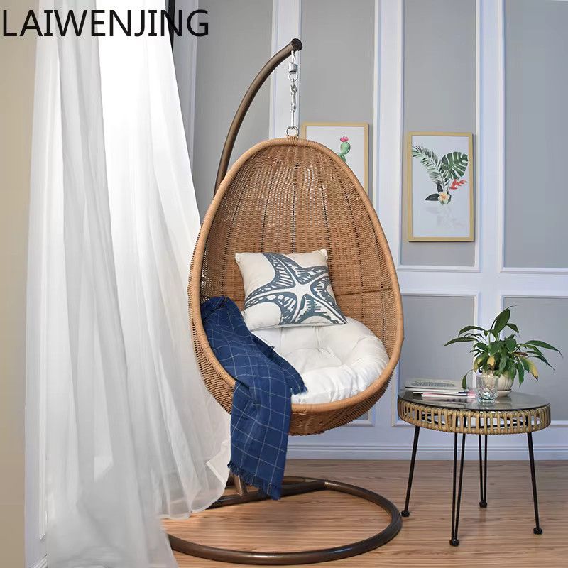 LYY Outdoor-Hängesessel aus Rattan im Vogelnest-Design in Retro Color als wasserdichter Hängekorb für Indoor und Balkon - Bild 4