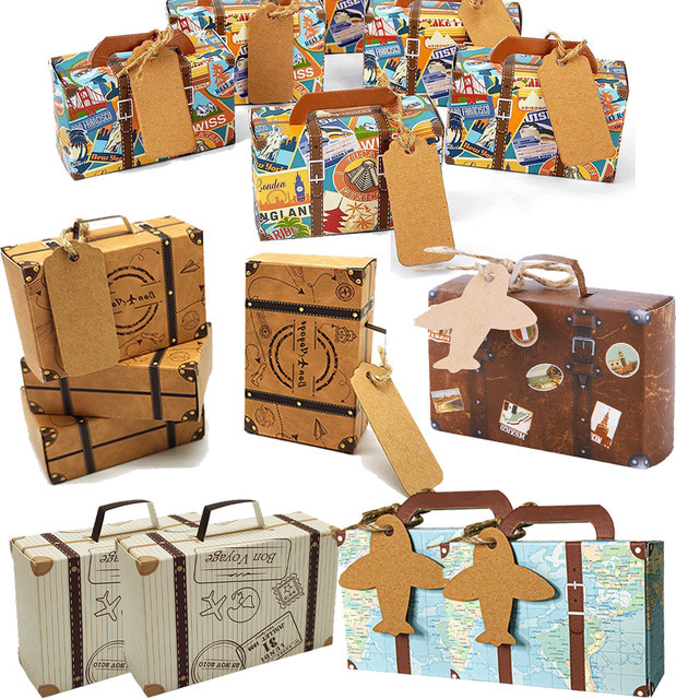 EsenTroye Mini Reise Geschenkboxen aus Kraftpapier mit Retro-Label für Geburtstag, Hochzeit und Party - Bild 1