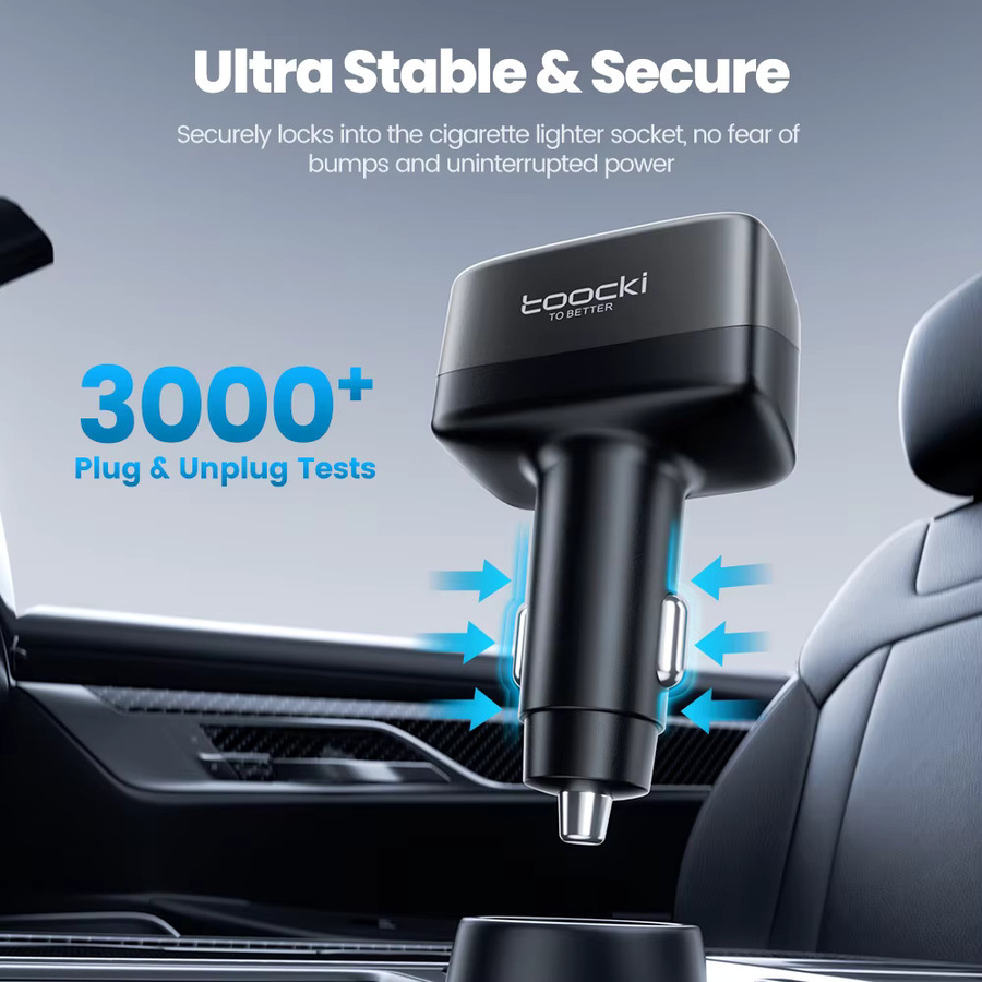 Toocki 105 W 3-in-1 Autoladegerät mit TFT-Display, PD45W und PPS Schnellladung, USB-C, Schwarz - Bild 5