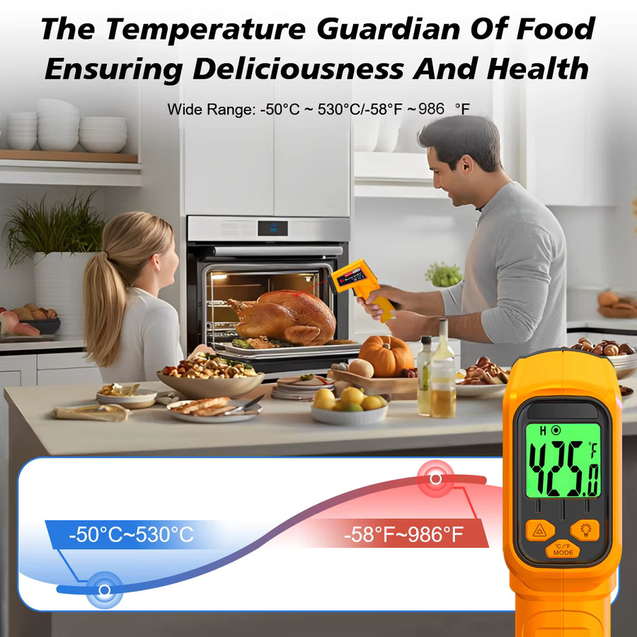 NJTY Infrarot-Thermometer DT-530 Laser-Temperaturpistole Gelb mit LCD-Display und Hintergrundbeleuchtung für industrielle und präzise Messungen von -50 bis 530 °C - Bild 2
