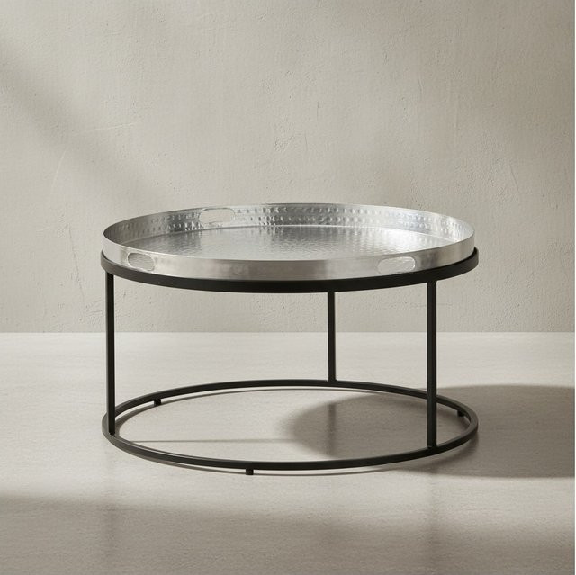KADIMA DESIGN Couchtisch mit Hammerschlag-Struktur und abnehmbarem Tablett aus Aluminium und Eisen, silber-schwarz, B/T/H: 62 x 62 x 36 cm - Bild 1
