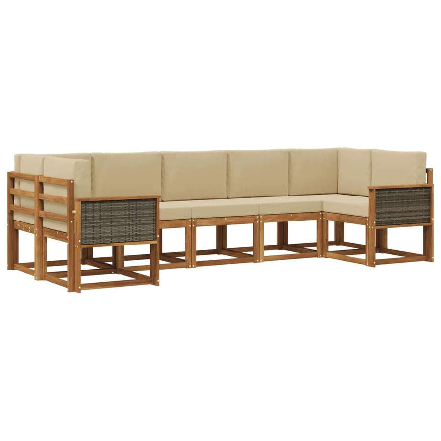 vidaXL Outdoor-Sofagarnitur aus Massivholz Akazie in Natur und Beige, 7-teiliges L-Shape Set mit Sitz- und Rückenkissen - Bild 2