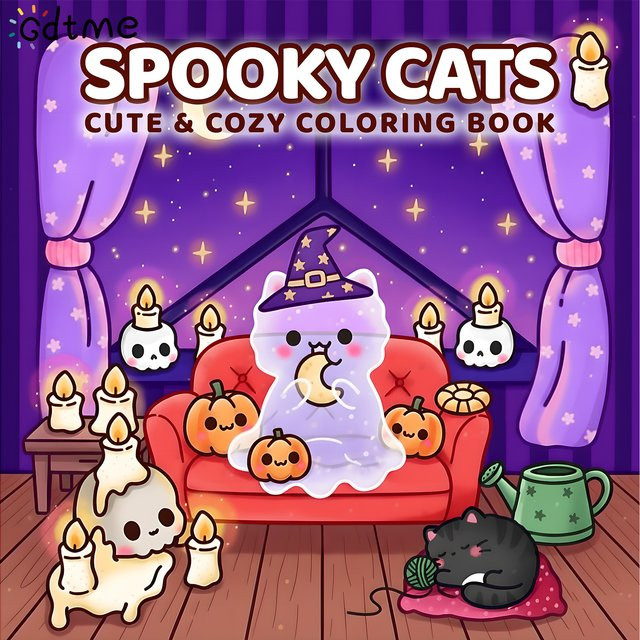 SPOOKSY CATS Malbuch für Erwachsene mit bunten Cartoon-Mustern und einfachen Linien zur Entspannung und zum Stressabbau - Bild 1