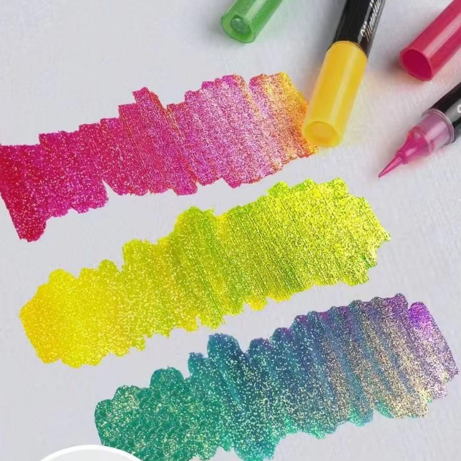 Kolorowys 8-Farben-Glitzer-Dual-Metallic-Pinselstift in Multicolour zum Malen und Schreiben für DIY-Alben, Handjournal und Grußkarten - Bild 4