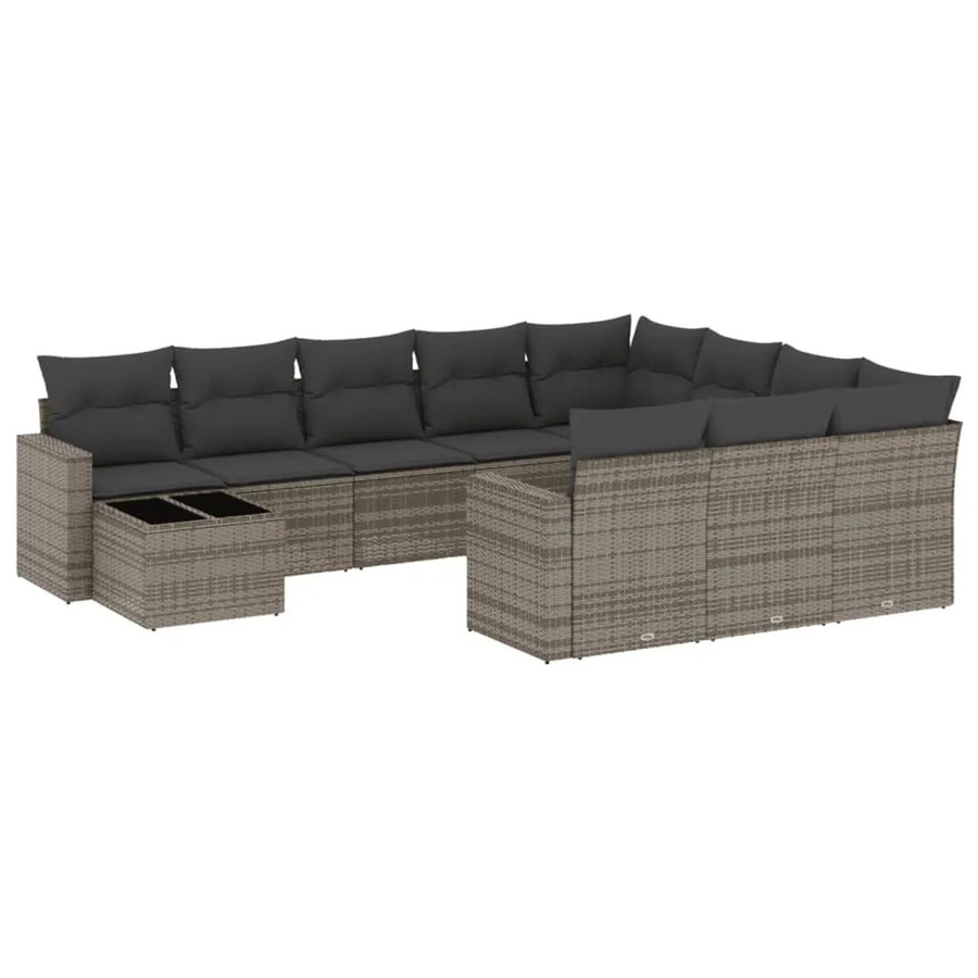 vidaXL 11-teilige Garten-Sofagarnitur aus Polyrattan mit Kissen in Grau - Bild 2