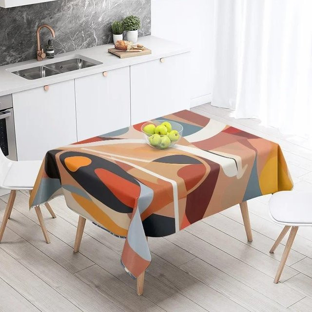 Wasserdichte Tischdecke JINGYUE Pet mit abstraktem geometrischem Design, Mehrfarbig, B: 100 cm, T: 145 cm - Bild 1