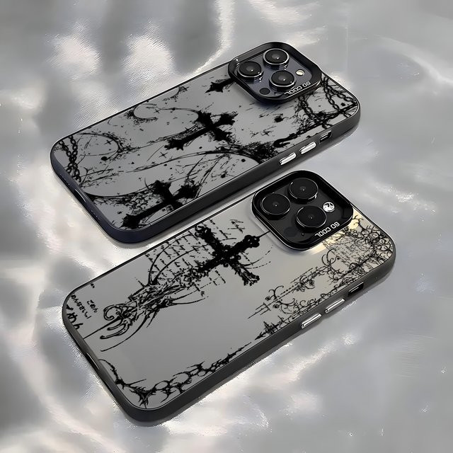 Gothic-Kreuz Handyhülle in Schwarz für iPhone 11 bis iPhone 17 Pro Max mit Anti-Fall-Schutz und mattem Finish - Bild 1