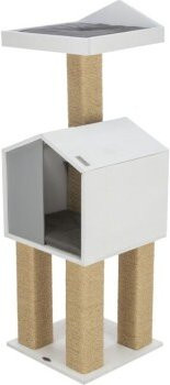Trixie BE NORDIC Jonte Kratzbaum für Katzen in Weiß mit Höhle und Holz-Design - Bild 1