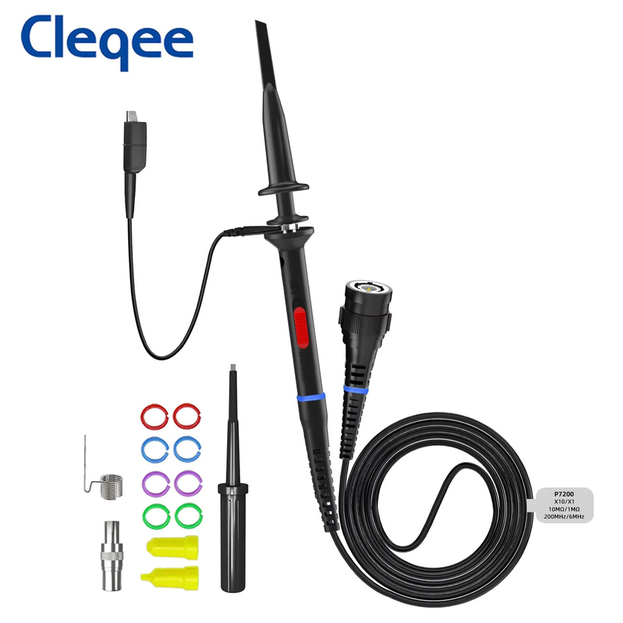 Cleqee P7300 Oszilloskop-Sonde mit BNC-Stecker und Schutzkappe, 300MHz, X1/X10, Schwarz - Bild 2