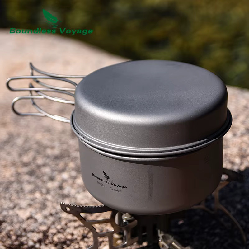 Boundless Voyage Ultraleichtes Camping Kochset aus Titan mit Becher, Topf und Pfanne für Outdoor und Wandern - Bild 4