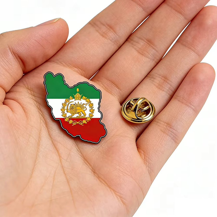 Brosche Iran Karte Flagge Löwe Sonne und Krone, Edelstahl, Unisex - Bild 2