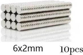 10 Stück runde Neodym-Magnete von xiaolang in Silber, starke Seltene-Erden-Permanentmagnete N35, Durchmesser: 6 mm, Höhe: 2 mm - Bild 1