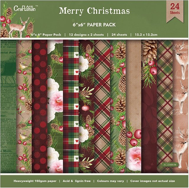 Frohe Weihnachten Scrapbook Papierblock mit 24 einseitigen Vintage Motivbögen, Multicolor, Format: 15,24 x 15,24 cm - Bild 1