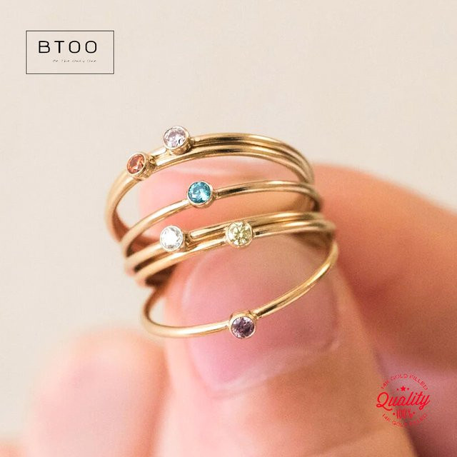 BTOO Geburtsstein-Ring, 14 Karat Gold gefüllt, Kristall, Unisex - Bild 1