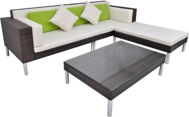 vidaXL 4-tlg Garten-Lounge-Set aus Poly Rattan in Braun mit Auflagen und Couchtisch, L-Form modern - Bild 1