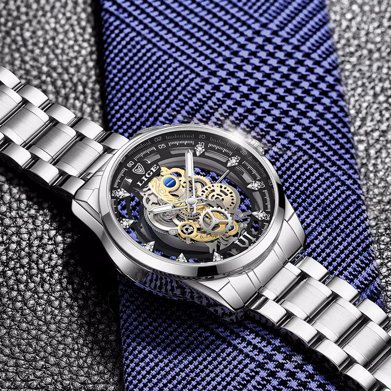 LIGE Armbanduhr Automatik, Edelstahl, Bicolor, Herren - Bild 3