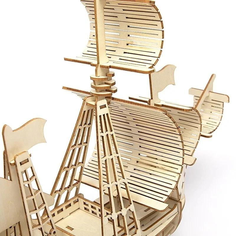 Fashnics 3D Holzpuzzle Segelschiff in Braun als maritimes Modell zum Selberbauen und zur Dekoration - Bild 2