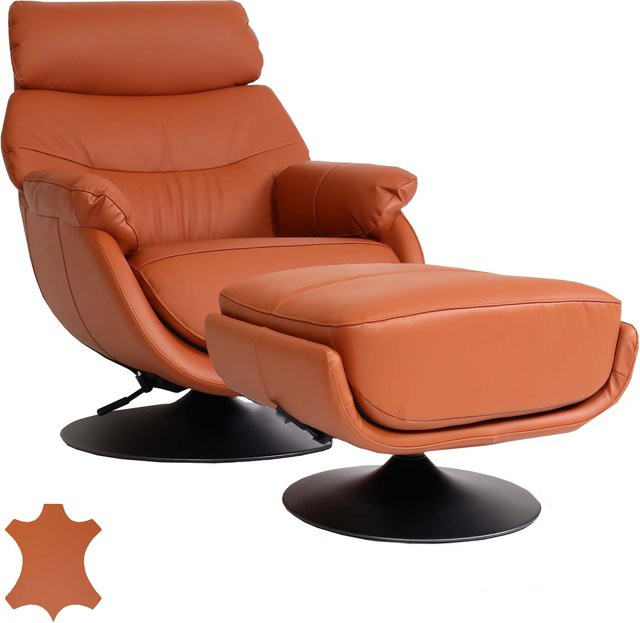 MCW Relaxsessel K99 mit Hocker in Braun aus Echtleder und Kunstleder mit Wippfunktion und Drehfunktion - Bild 1