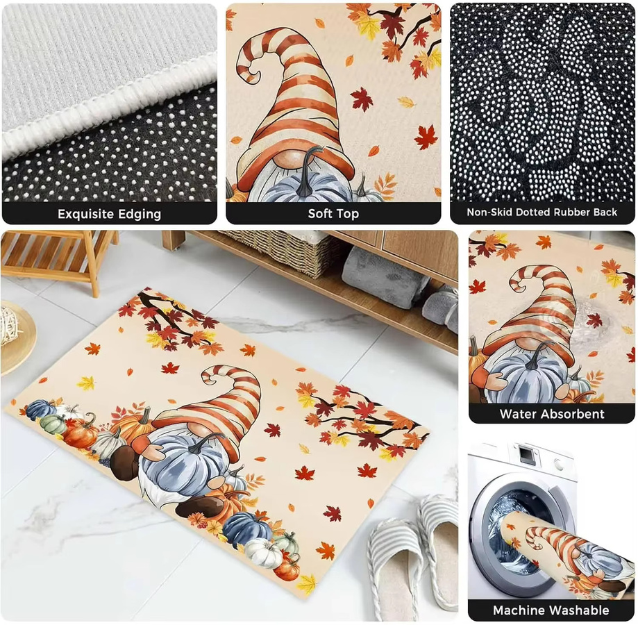 VIKAMA Fußmatte für den Innenbereich mit Thanksgiving-Motiv in Orange, rutschfest und waschbar - Bild 4