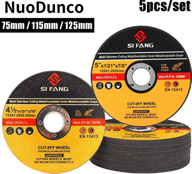 NuoDunco 5er-Set Metall Trennscheiben für Winkelschleifer in Schwarz, Durchmesser: 75 mm, 115 mm und 125 mm zum Schneiden von Stahl und Metall - Bild 1