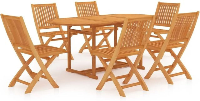 vidaXL 7-tlg. Garten-Essgruppe aus lackiertem Teakholz in Braun, rechteckig - Bild 1