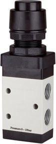 Riegler 3/2-Wegeventil M3 manuell mit Druckknopf, NC, monostabil, G1/8, schwarz - Bild 1