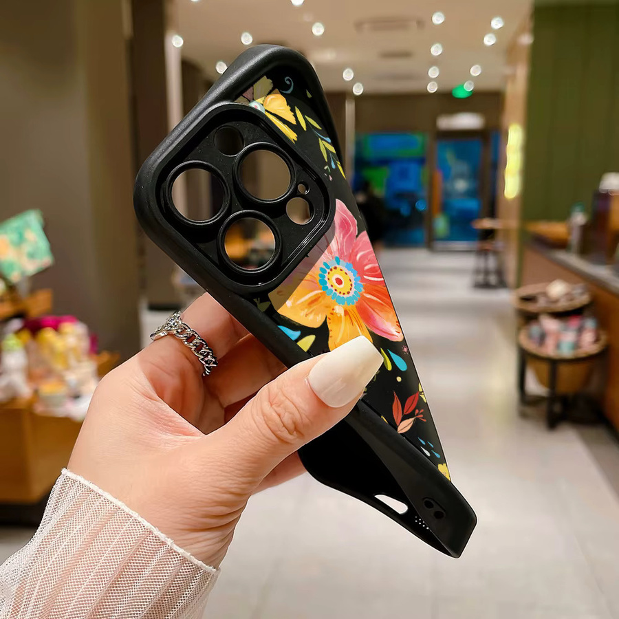 Blume Handyhülle aus flüssigem Silikon für iPhone 11 12 13 14 15 Pro Max und weitere Modelle, Mehrfarbig - Bild 2