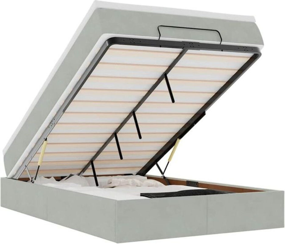 vidaxl Ottoman Polsterbett mit Matratze aus Samt in Hellgrau, B/T/H: 190 x 120 x 23,5 cm - Bild 1
