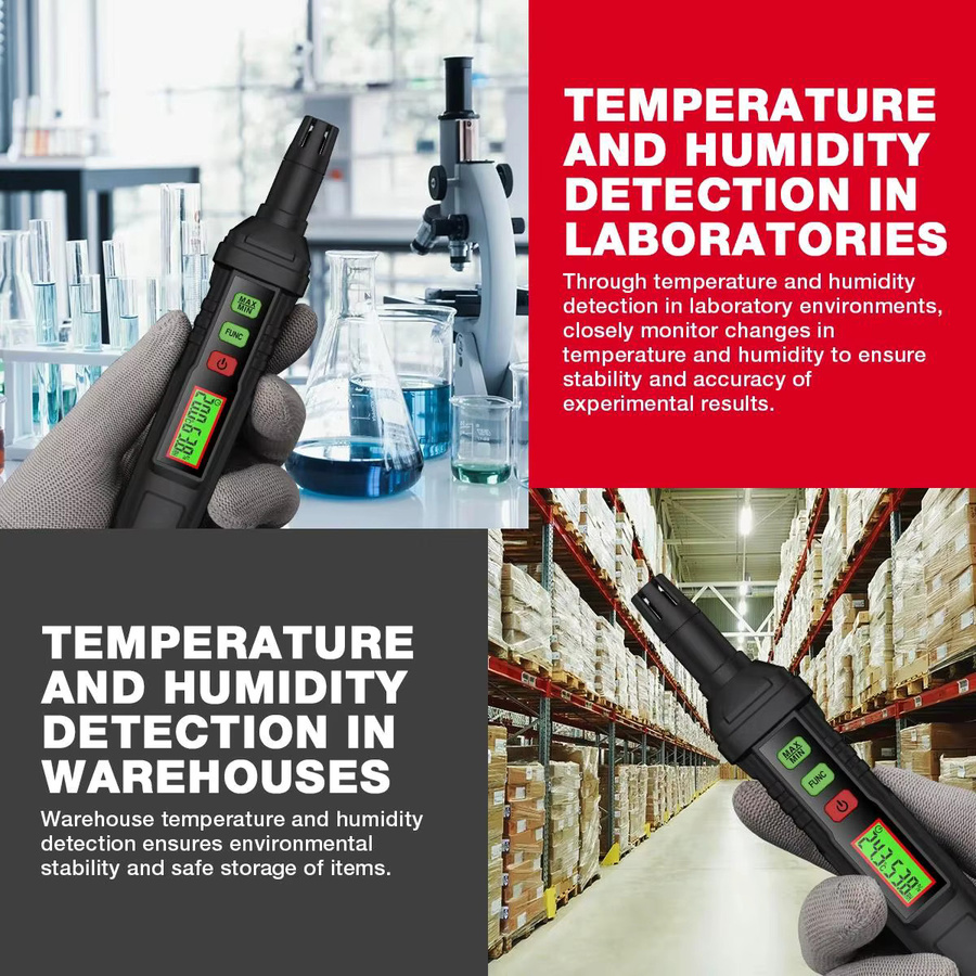 HABOTEST HT62 4-in-1 digitales Psychrometer, tragbares Thermo-Hygrometer als Temperatur- und Luftfeuchtigkeitsmesserstift in Schwarz - Bild 3