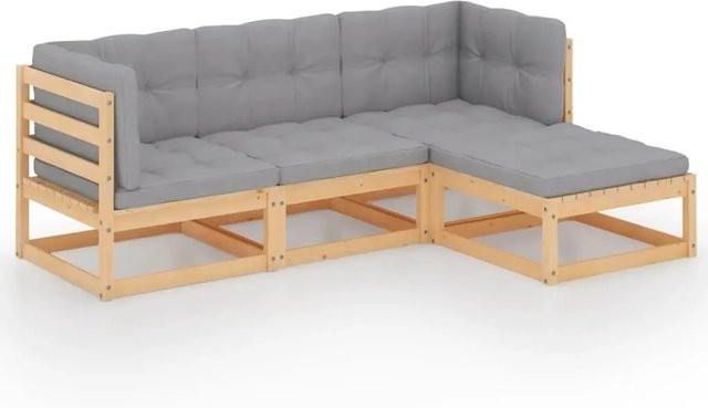 vidaXL 4-tlg Garten-Lounge-Set L-Form aus massivem Kiefernholz mit grauen Polsterkissen Modell 13 - Bild 1