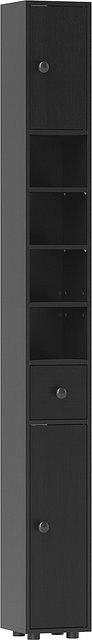 Aosom Hoher Badezimmerschrank als schmale Badsäule in Schwarz mit 1 Schublade, 4 offenen Regalböden, verstellbaren Einlegeböden und 2 Türen, B/T/H: 20 x 20 x 180 cm - Bild 1