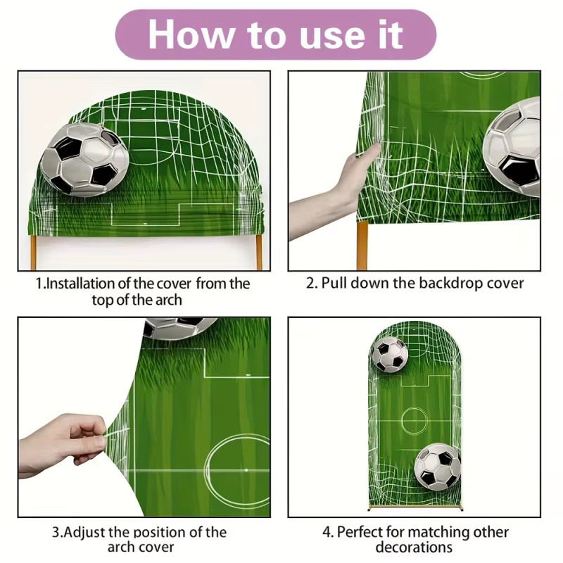VIKAMA Fußball-Party-Hintergrund mit grünem Fußballfeld und Fußbällen als Sportthema-Dekoration für Kindergeburtstage, B: 50 cm, H: 50 cm, T: 50 cm - Bild 3