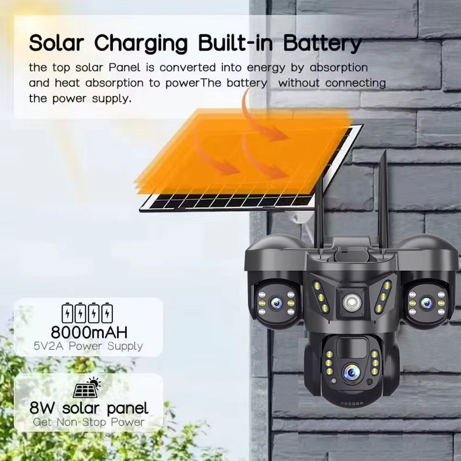 V380 Solar 4G Kamera mit Europa SIM Karte, Wasserdichte CCTV Sicherheitskamera mit drei Bildschirmen, Schwarz - Bild 2