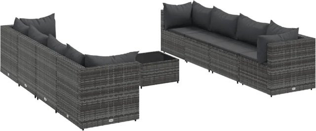 vidaXL 9-tlg Garten-Lounge-Set in Grau und Anthrazit mit Kissen aus PE-Rattan und pulverbeschichtetem Stahl - Bild 1