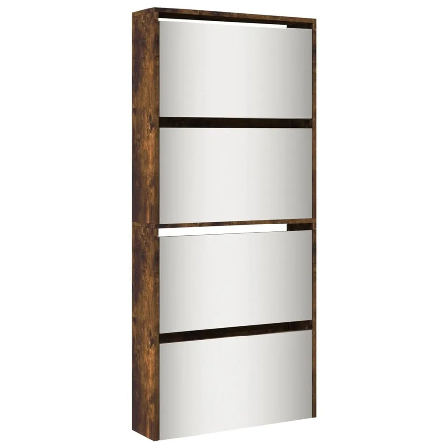 vidaXL Schuhschrank mit Spiegel in Räuchereiche, 4 Fächer, Wandmontage, B/T/H: 63 x 17 x 134 cm - Bild 2