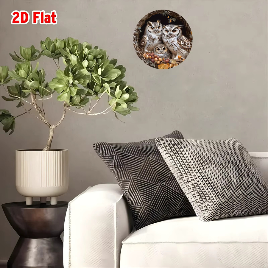 Potdemiel Vintage Eulen Wandkunst aus Aluminium, Rund, Mehrfarbig, Durchmesser: 20,32 cm - Bild 4