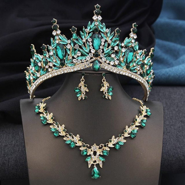 YIRAN Jewelry Schmuckset, Tiara, Krone, Halskette, Kristall, lila, Damen - Bild 1