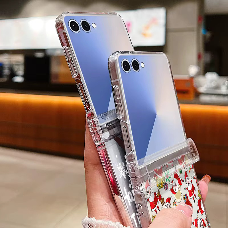 Samsung Galaxy Z Flip 6 5G Hard Cover Handyhülle mit Weihnachts-Design Hirsch und Schneemann in Transparent - Bild 1