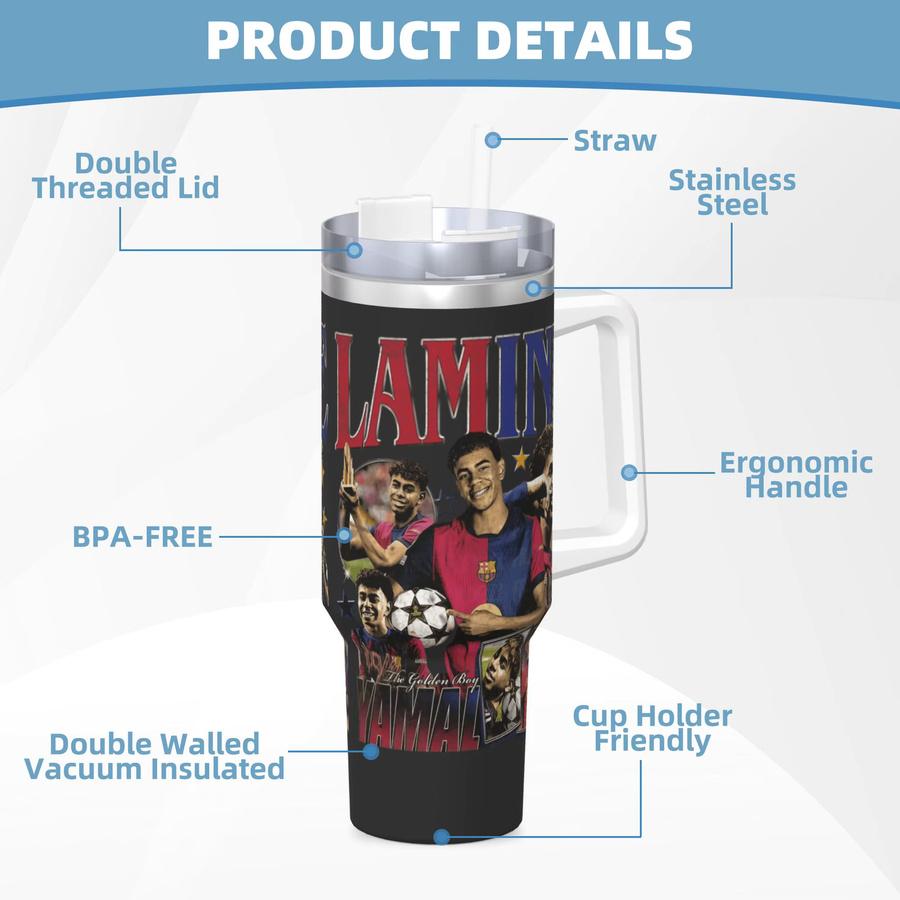 FootballStar L-Lamin y-Yamal Edelstahl-Thermobecher mit Strohhalm, Multicolor, 1,18 l - Bild 4