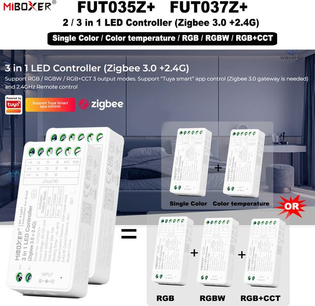 MiBOXER LED Strip Controller FUT035Z+ und FUT037Z+ mit Zigbee 3.0 und 2.4GHz RF für RGB, RGBW und RGB+CCT, DC12-24V - Bild 1
