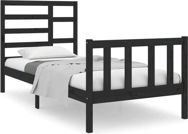 vidaXL Massivholzbett aus Kiefer Holz in Schwarz, Small Single Bett für Kinderzimmer, B/T: 75 x 190 cm - Bild 1