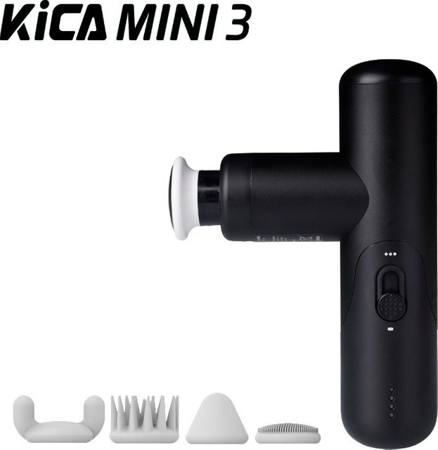 Kica Mini 3 Massagepistole Schwarz, leichtes Sport-Muskelmassagegerät mit 3000 U/min, stufenloser Geschwindigkeit, 7 kgf Schlagkraft und 4 Köpfen, 255 g - Bild 1