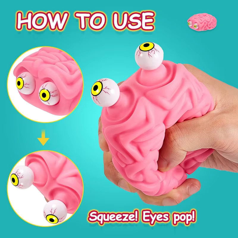 GSF Gehirn Stressball Pink Eye Popping Fidget Toy zur Entspannung und Angstlinderung - Bild 3