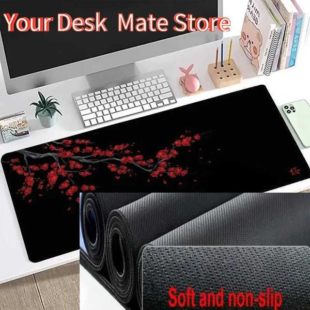 Ruer Plus Mauspad Kirschblütenlandschaft in Schwarz, rutschfeste und waschbare Tischmatte für dein Home Office - Bild 1