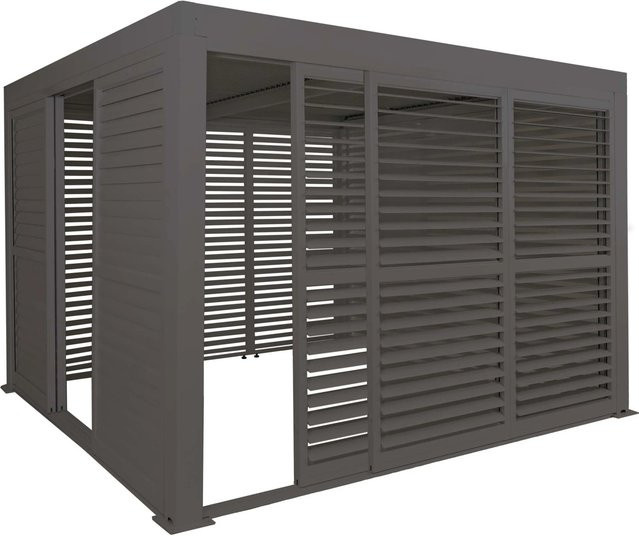 BERLINLODGE Alu Pergola Anthrazit mit Lamellendach, 6x Lamellenpaneel und 6x Schiebetüren, Terrassenüberdachung H x B x T: 220 x 300 x 300 cm - Bild 1