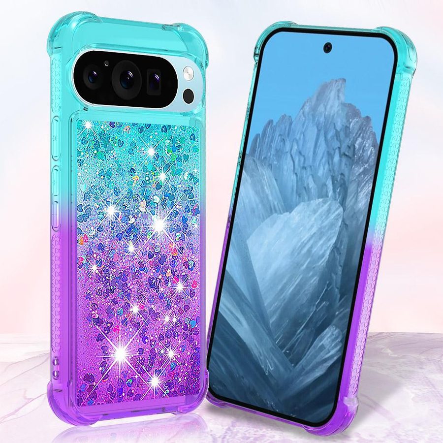 Bling Flüssig Farbe Glitzer Schutzhülle für Google Pixel 10 9 8 Pro XL 7a in Grün Multicolour - Bild 2