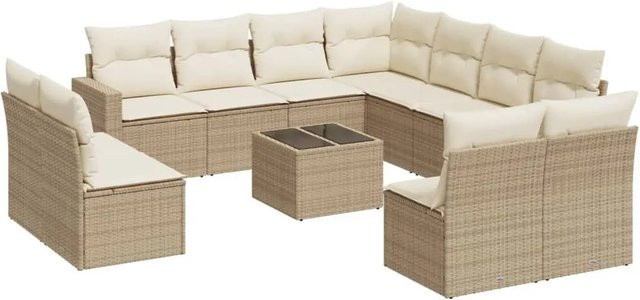 vidaXL 12-teilige Garten-Sofagarnitur in L-Form aus Poly-Rattan mit Kissen in Beige - Bild 1